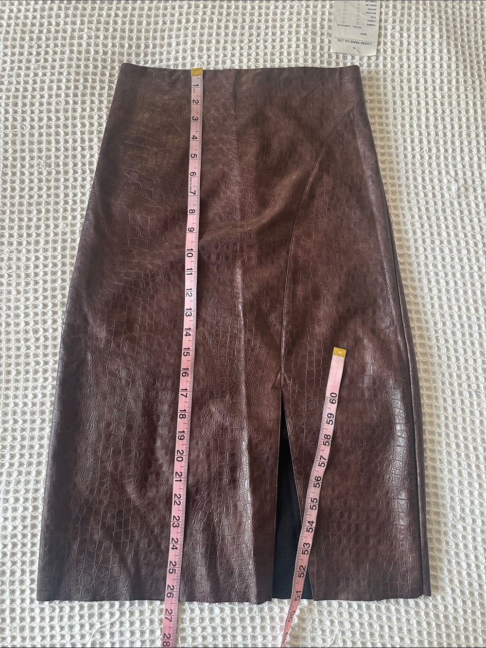 Croc-Embossed Brown Midi Skirt with Front Slit - Picture 9 of 9